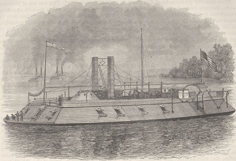 USA. Civil War. Federal ironclad river gunboat c1880 old antique print picture